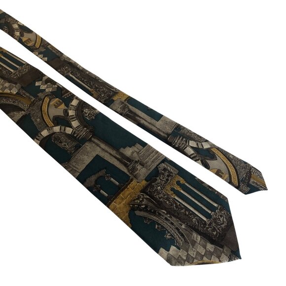 Structure Italian Silk Tie Architectural Print Mens Necktie Office Formal Gift - Picture 1 of 7